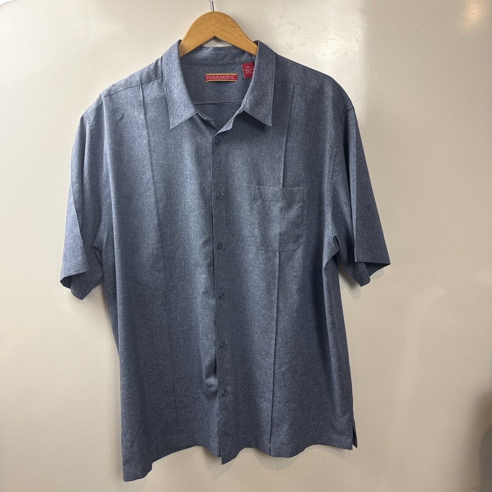 Havanera Button Down Short Sleeve Shirt, Front Pock, XXL. Blue Summer Looks